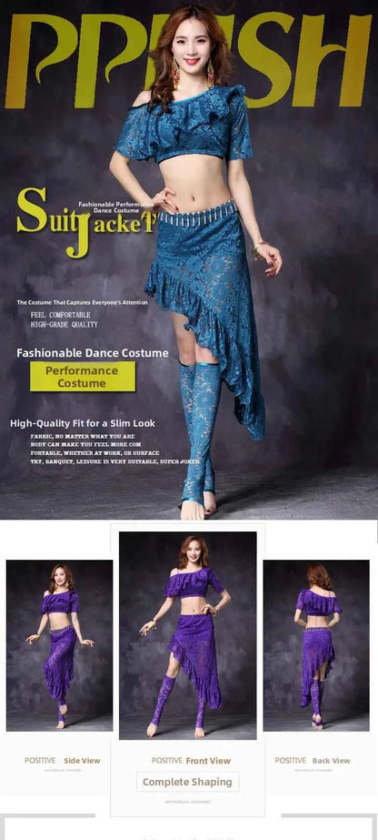 Women's ort Sve Lace Belly Dance Costume Sexy oulder Bared Practice Suit New 2020 Performance Wear Fitn Sportswear