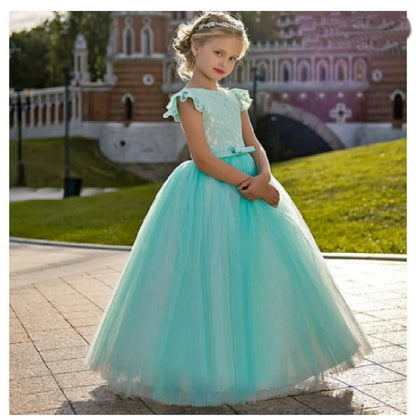 Luxury Appliqué  Flower Girl Dress Spaghetti Straps Birthday Lace Appliques Off Shoulder V-Neck First Communion Gown