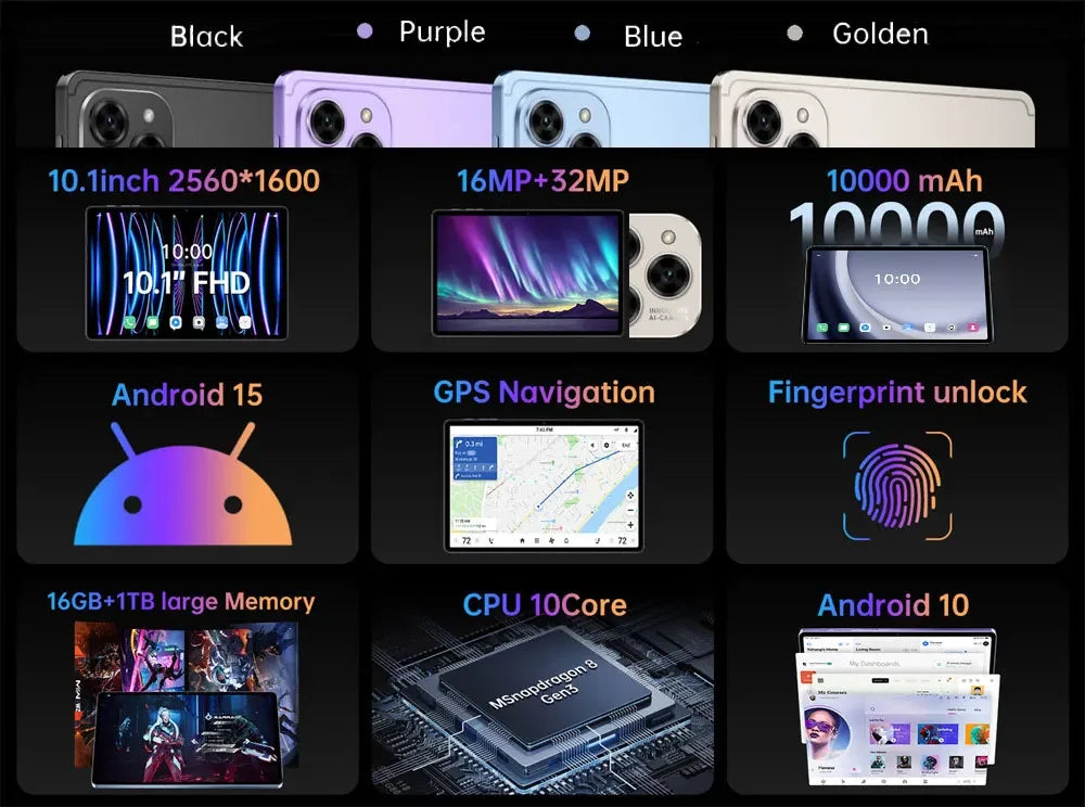 Original Pad 7S Pro Tablets Global Edition 22GB+2TB Android 15 Tablet PC 5G Dual SIM 10000mAh 10.1" HD WiFi Gaming Kids Tab PC