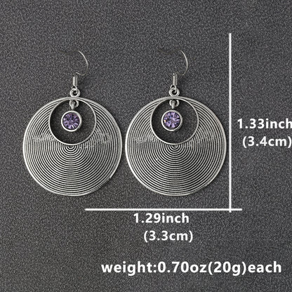 Vintage Style Big Round Shape Drop Earrings Inlaid Shiny Synthetic Gems Boho Style Hook Earrings