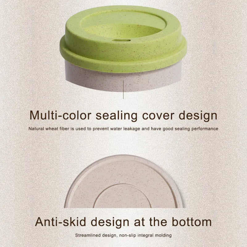 350/450/550ml Wheat Straw Coffee Cup Portable High Temperature Resistant Water Cup With Lid Reusable Eco-Friendly Travel Mug - AMULET RING STORE