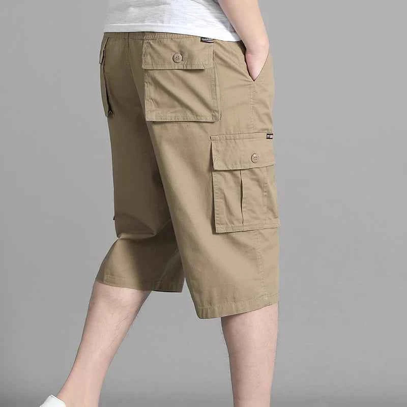 New Men's Cropped Cargo Shorts Men Casual Sports Pants Zipper Pocket Summer Cotton Shorts Running Jogger Shorts Elastic Waist