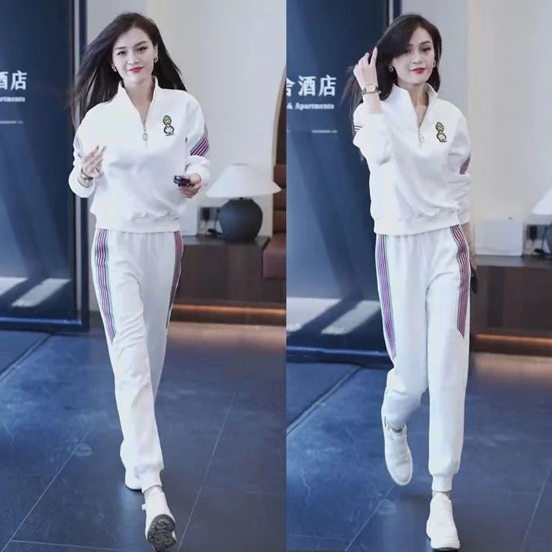 Women's Casual Suit Spring Autumn New Loose Tracksuit Fashion Tops And Pencil Pants 2 Two Piece Set Plus Size Clothing For Women