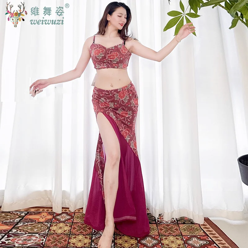 New Belly Dance Costume for Women's Slim Fit Short Sleeved Top+Premium Printed Skirt Set Oriental Dance Performance Clothing - AMULET RING STORE