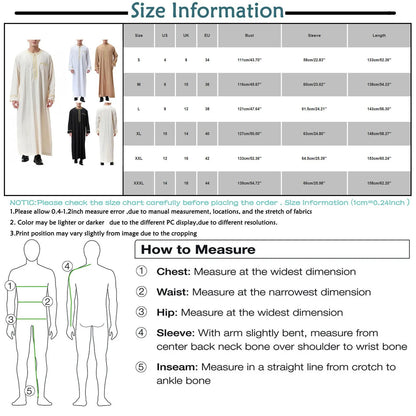 Traditional Muslim Clothing Men's Muslim Shirt robe embroidery Islamic Royalty Dubai Robe O-Neck Long Sleeve Retro Loose Abaya - AMULET RING STORE