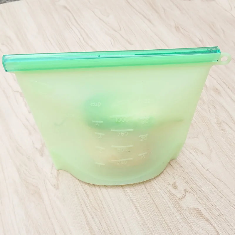500-1500ML Silicone Bags Reusable Silicone Food Grade Storage Bag Lunch Sandwich Snack Fruit Freezer Zip Seal Keep Fresh Bags - AMULET RING STORE