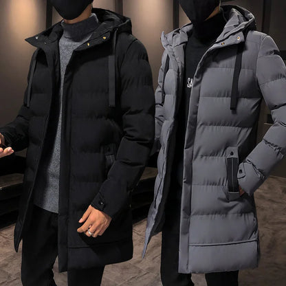 Thicken Warm Men Long Parka Fashion Brand Casual Winter Windbreaker Jacket with Hood Coats Fashion Clothing for Men All-match