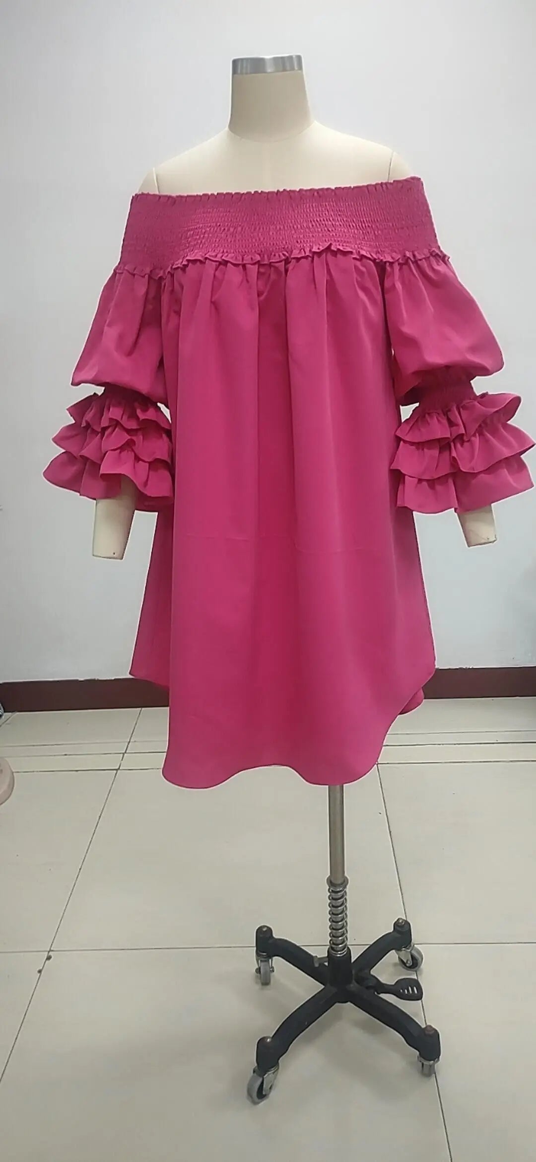 CM.YAYA Chic Women Cascading Ruffles Petal Off Shoulder Long Sleeve Smock Dress 2022 Big Swing Loose Blouse Sundress Vestidos - AMULET RING STORE