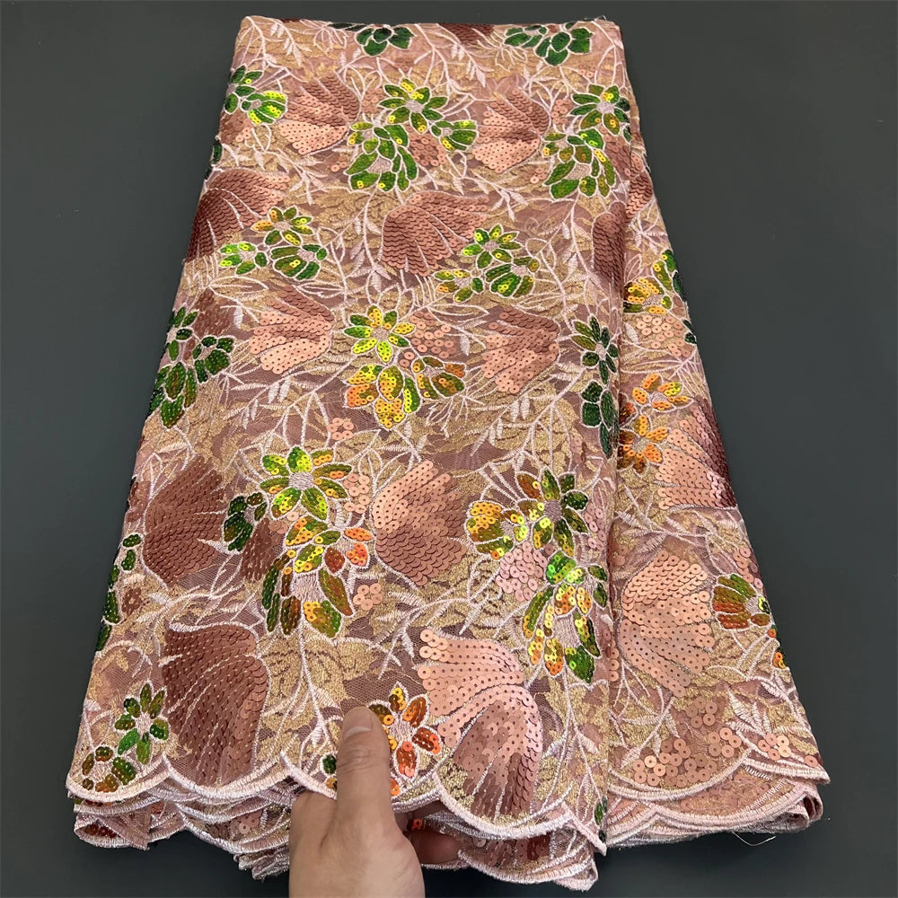 African Nigerian Tulle Lace Fabric - 3D Sequins Embroidery