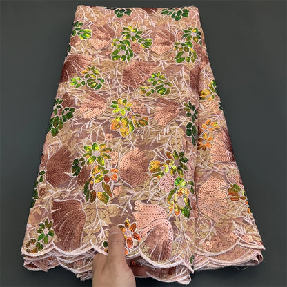 African Nigerian Tulle Lace Fabric - 3D Sequins Embroidery