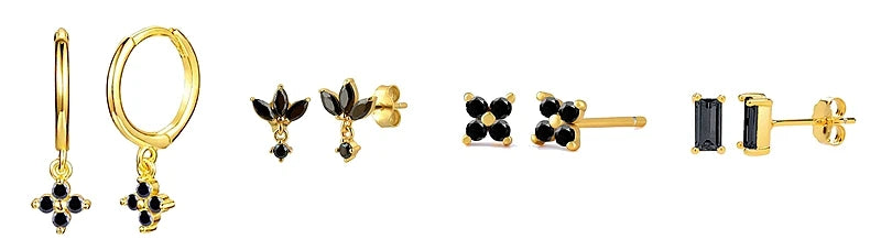 925 Sterling Silver Needle Fashion Round Pendant Small Earrings Luxury Gold Hoop Earrings for Women Premium Black Jewelry Gifts - AMULET RING STORE