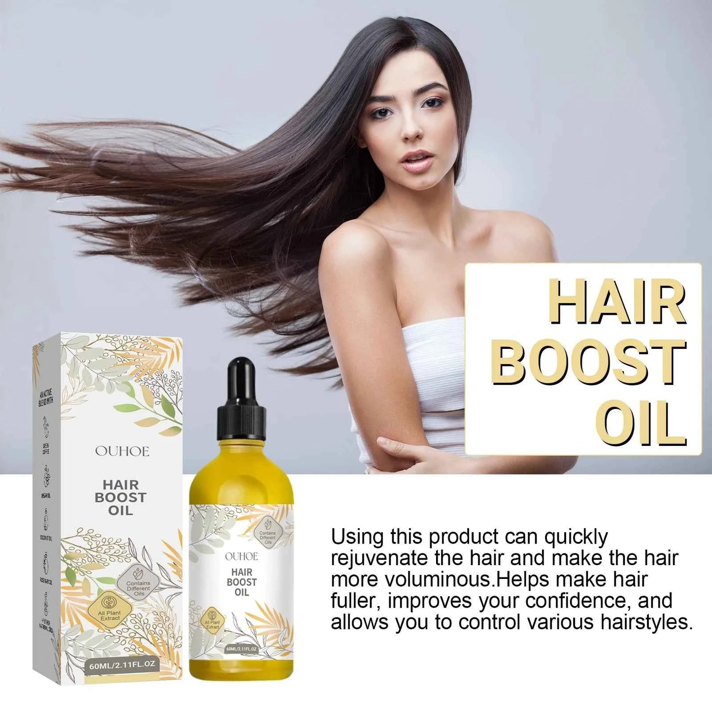 OUHOE Hair Boost Oil Dense Hair 2.11fl.oz (60ml) Makes Hair Thicker Healthier Promoting Hair Regeneration Caring Essential Oils