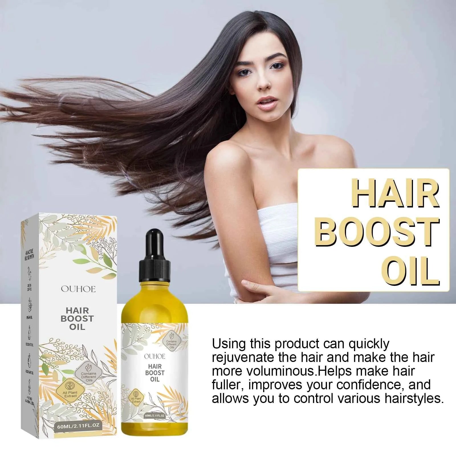 OUHOE Hair Boost Oil Dense Hair 2.11fl.oz (60ml) Makes Hair Thicker Healthier Promoting Hair Regeneration Caring Essential Oils