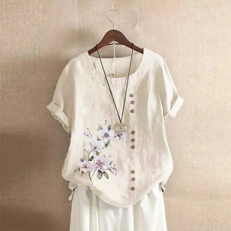 Cotton Linen T Shirt Women's Clothing Summer Retro Ladies Tops Tee Casual Loose Short Sleeve T-shirt Woman Ropa Blusas Tshirt