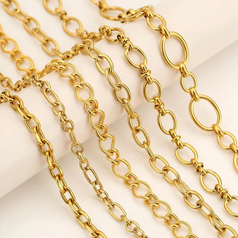 1M Heavy Chunky Hip Hop Chain Stainless Steel Frosted Oval Link Chains for DIY Men Jewelry Making Punk Necklace Bracelet Chain - AMULET RING STORE