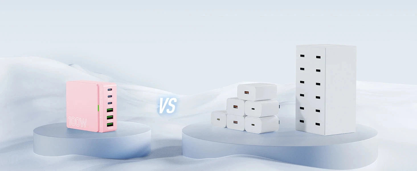 USB C Charging Station:100W 6-Port GaN Fast Charging Hub-PD 3.0 Type C and USB A Charging Case-Wall Charger Power Adapter-Purple