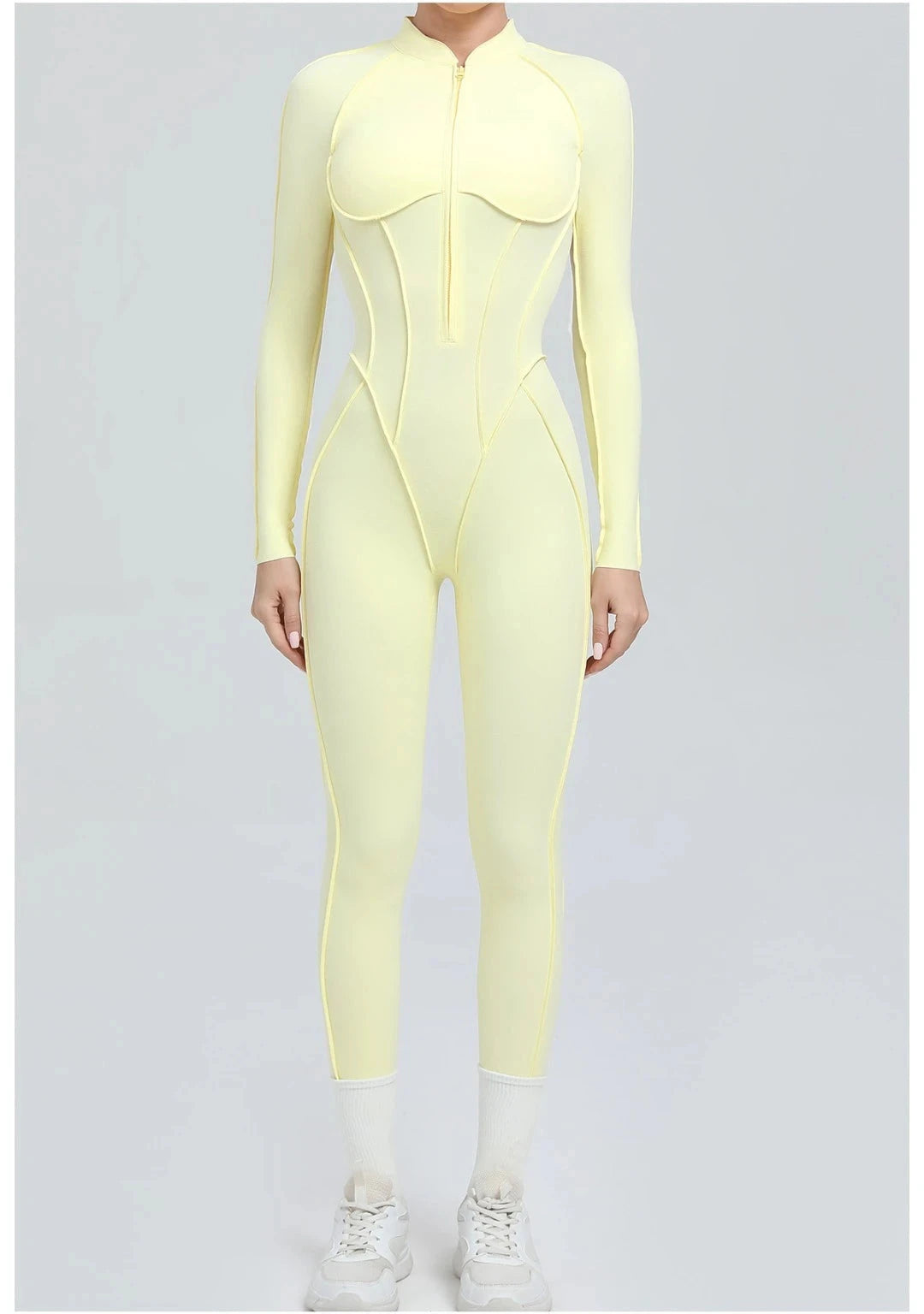 Seamless Yoga Jumpsuit Sports Fitness Backless Tight Zipper Long-sleeved One-Piece Workout Clothes Gym Leggings Sportswear