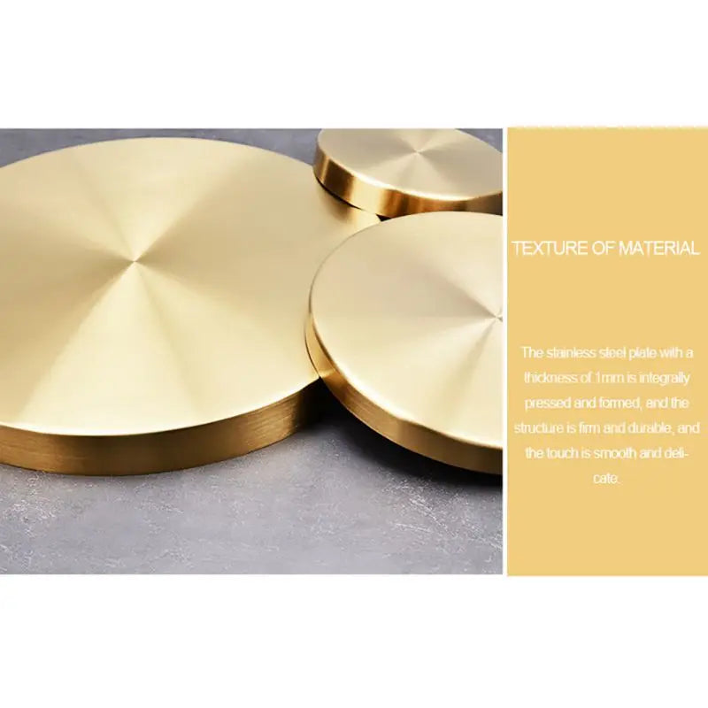 12/20/30cm Decorative Golden Nordic Round Tray Stainless Steel Luxury Jewelry Tea Coffee Cup Tray Home Car Keys Storage Trays - AMULET RING STORE