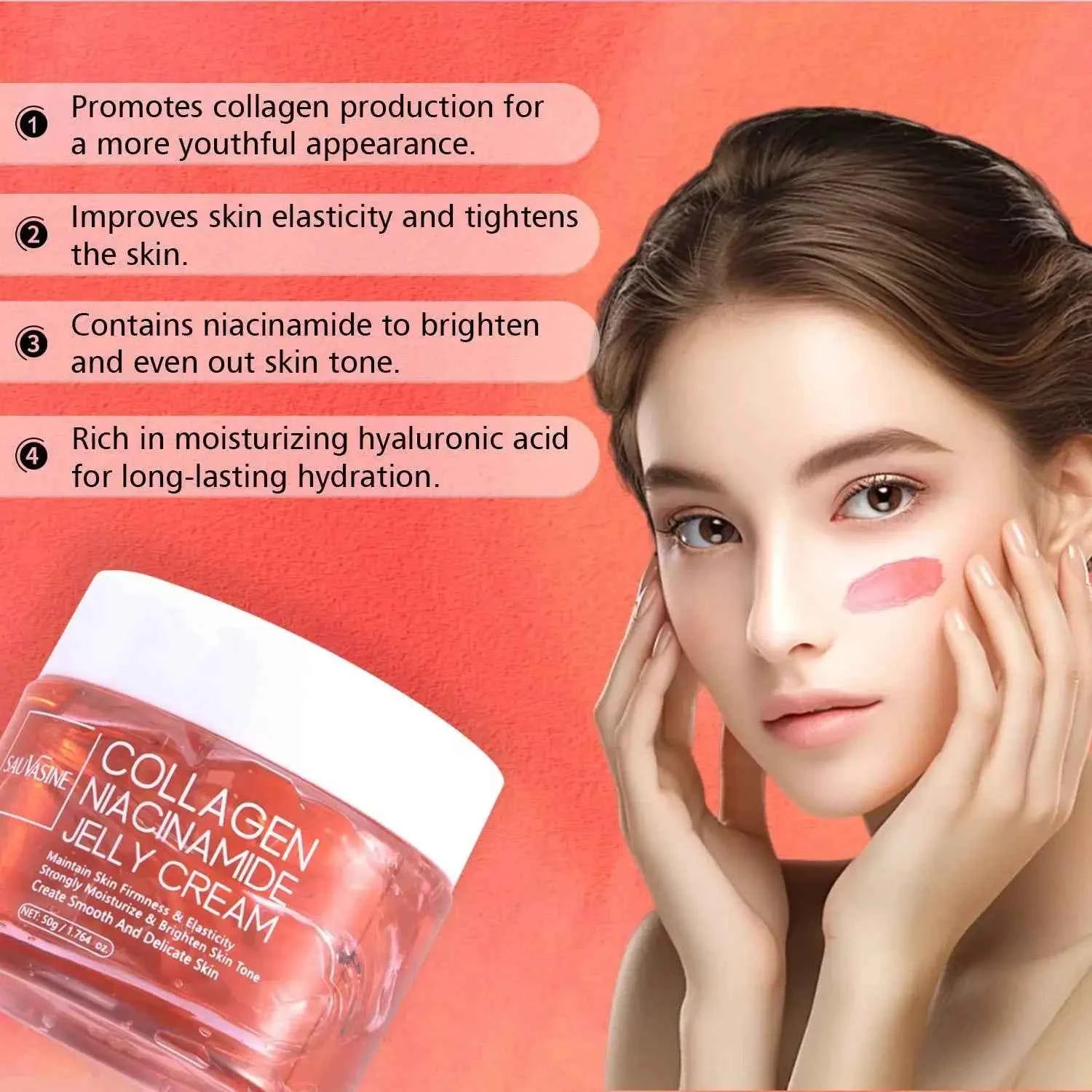 50g Collagen Niacinamide Jelly Cream Deep Moisturizing Pore Shrinking Brightening Niacinamide Gel  Lifting Firming Face Skin Car