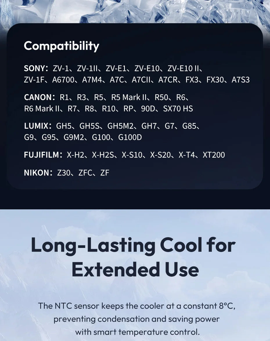 Ulanzi CU01 Thermostatic Semiconductor Camera Cooler Camera Cooling Fan Radiator 4K Recording Kit Heat Sink for Sony Canon Nikon