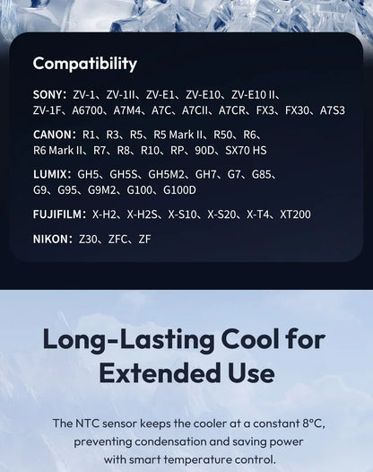 Ulanzi CU01 Thermostatic Semiconductor Camera Cooler Camera Cooling Fan Radiator 4K Recording Kit Heat Sink for Sony Canon Nikon