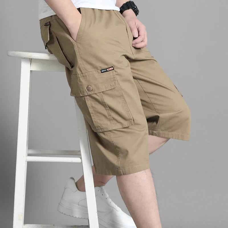 New Men's Cropped Cargo Shorts Men Casual Sports Pants Zipper Pocket Summer Cotton Shorts Running Jogger Shorts Elastic Waist