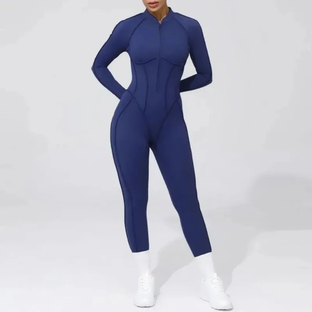 Seamless Yoga Jumpsuit Sports Fitness Backless Tight Zipper Long-sleeved One-Piece Workout Clothes Gym Leggings Sportswear