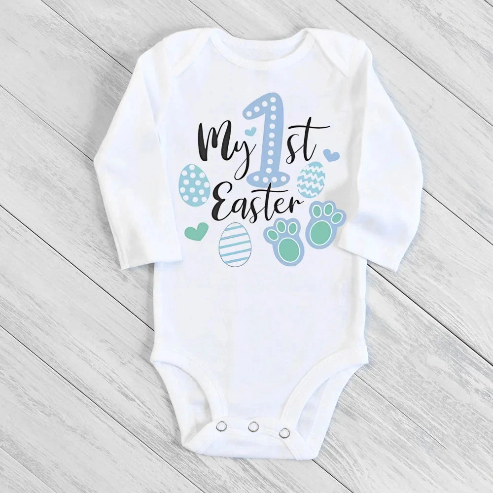 My First Easter Baby Bodysuit Easter Party Infant Outfit Cute Bunny Printed Newborn Long Sleeve Romper Holiday Toddler Jumpsuit - AMULET RING STORE