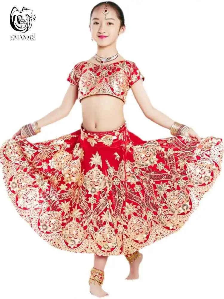 Yiman exotic Indian dance ethnic style children's dance costume, sari embroidery Tang costume, big swing skirt, Lengha set