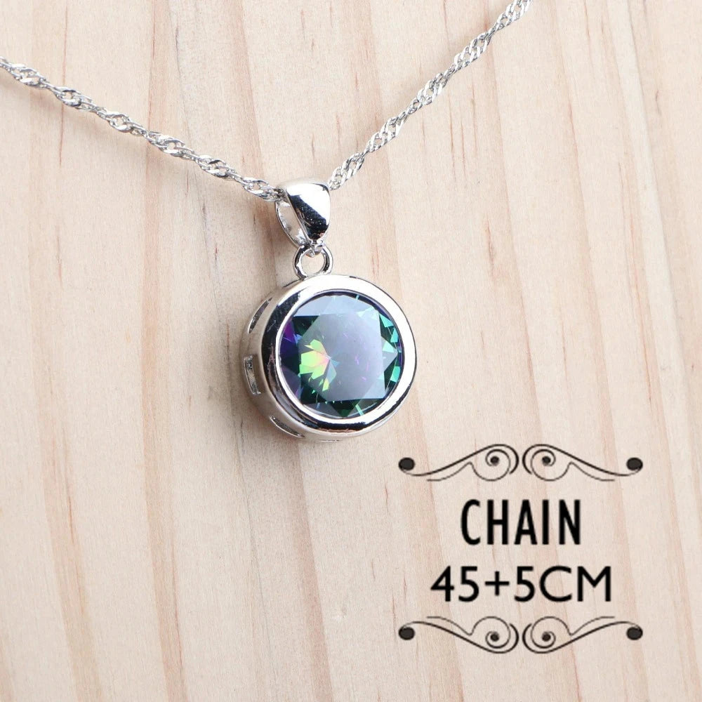 925 Sterling Silver Jewelry Sets Bridal Women Natural Magic Rainbow Zircon Earrings Ring Bracelets Pendant Wedding Necklace Set - AMULET RING STORE