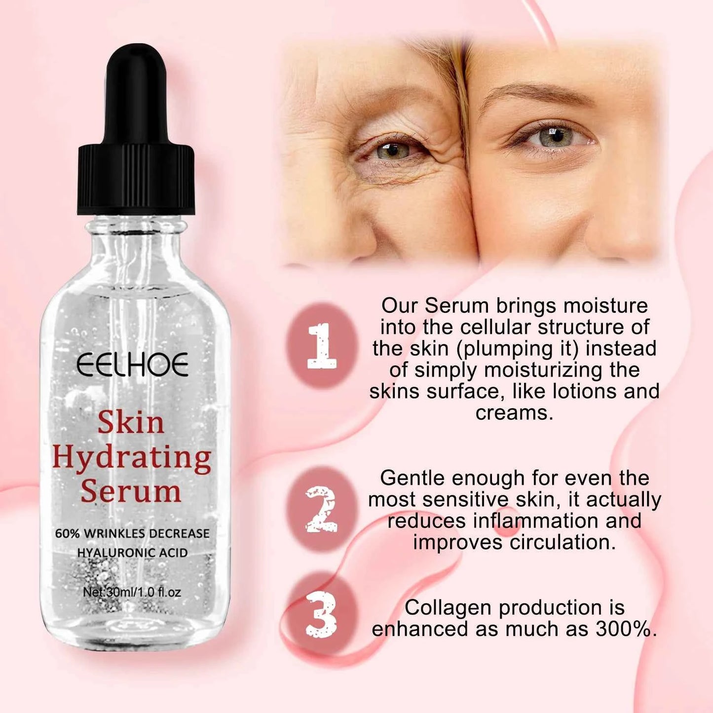EELHOE 30ml Anti Aging Serum Collagen Nourishing Reduce Fine Lines Wrinkles Improve Skin Elasticity Hydration Facial Skin Care
