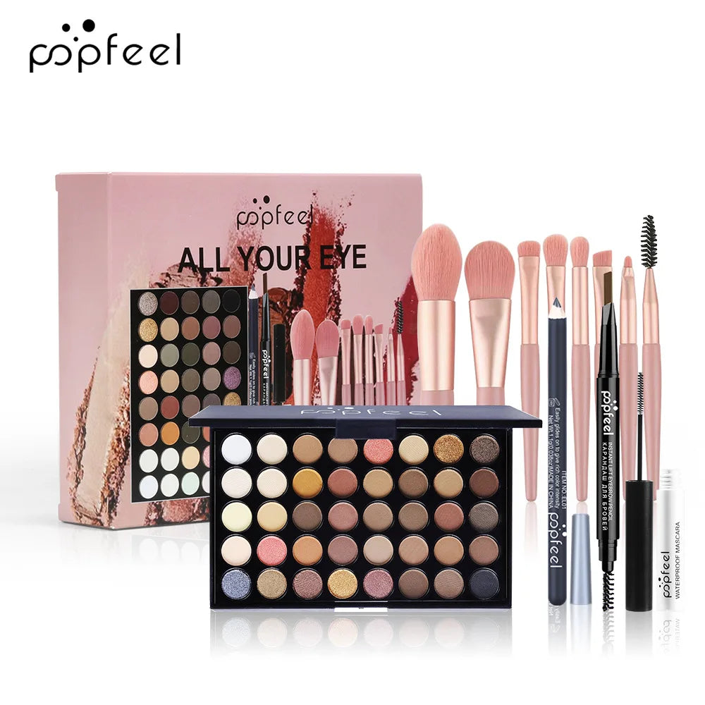 POPFEEL All-in-One Makeup Kit Gift Set with Eyeshadow Palette Foundation Lip Gloss Blush Brushes Eyeliner and More Beauty Gifts - AMULET RING STORE