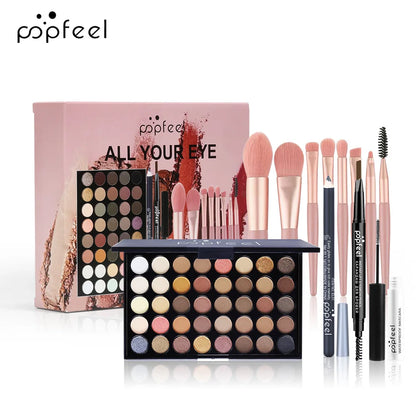 POPFEEL All-in-One Makeup Kit Gift Set with Eyeshadow Palette Foundation Lip Gloss Blush Brushes Eyeliner and More Beauty Gifts - AMULET RING STORE
