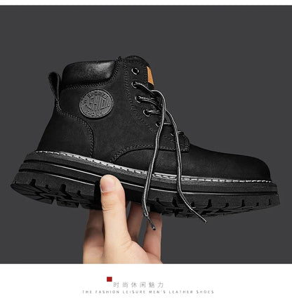 Boots Men High Top Boots High Quality Women Leather Shoes Fashion Outdoor Sneakers Men Lace Up Non-Slip Ankle Boots for Couple - AMULET RING STORE