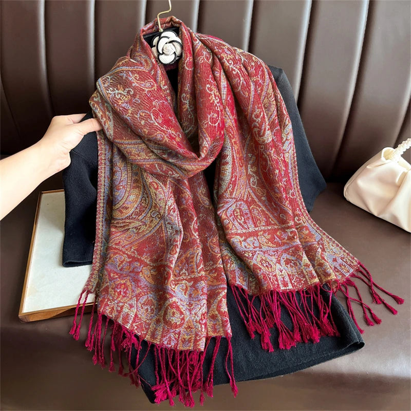 Elegant Ethnic Autumn Cashmere Shawl for Women Jacquard Pashmina Scarves Bufandas De Invierno Mujer Female Foulard Stoles Scarf - AMULET RING STORE