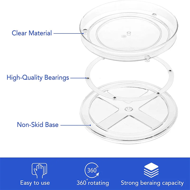 360 Rotation Cabinet Turntable Organizer Storage Spice Rack Drink Cosmetic Storage Rack PET Kitchen Turntable Bathroom Tray - AMULET RING STORE