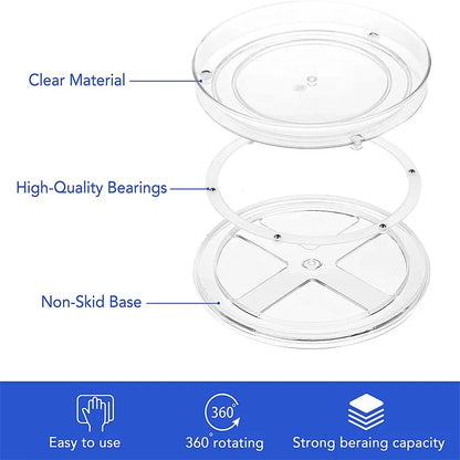 360 Rotation Cabinet Turntable Organizer Storage Spice Rack Drink Cosmetic Storage Rack PET Kitchen Turntable Bathroom Tray - AMULET RING STORE