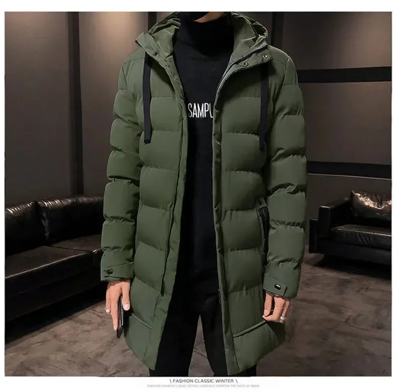 Thicken Warm Men Long Parka Fashion Brand Casual Winter Windbreaker Jacket with Hood Coats Fashion Clothing for Men All-match