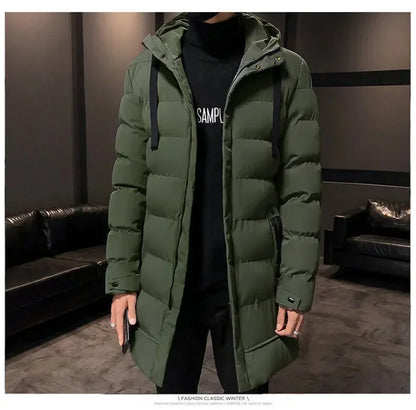 Thicken Warm Men Long Parka Fashion Brand Casual Winter Windbreaker Jacket with Hood Coats Fashion Clothing for Men All-match