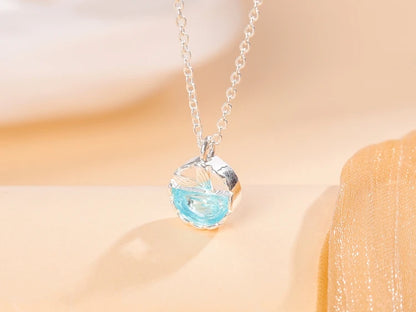 Mermaid Foam 925 Sterling Silver Fish Tail Tear Blue Crystal Clavicle Chain Pendant Necklaces