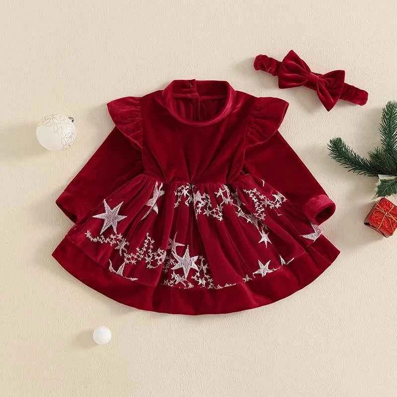 Toddler Girls Winter Outfit Cute Reindeer Print Long Sleeve Dress with Matching Headband and Leggings Set for Christmas