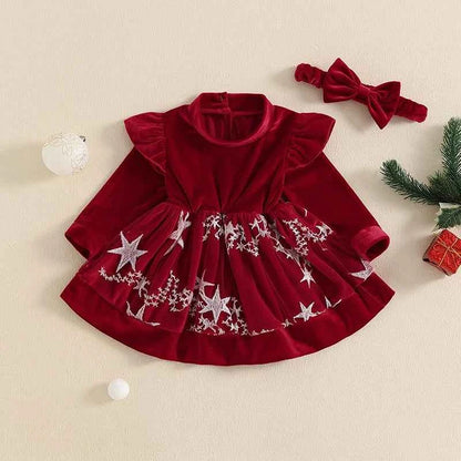 Toddler Girls Winter Outfit Cute Reindeer Print Long Sleeve Dress with Matching Headband and Leggings Set for Christmas