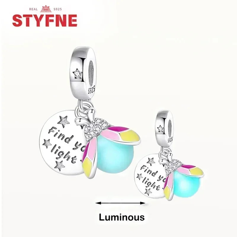 S925 Silver Glow-in-the-dark Firefly Charm Pendant Fit Original Charms Bracelet Gift Beads for Women Diy Fine Jewelry Gifts - AMULET RING STORE