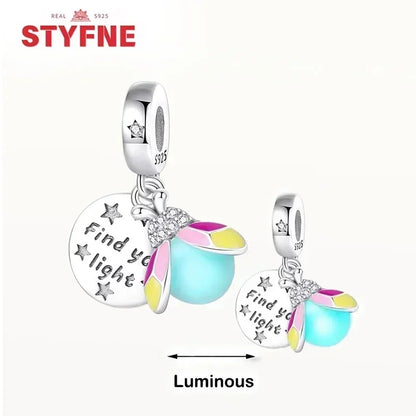 S925 Silver Glow-in-the-dark Firefly Charm Pendant Fit Original Charms Bracelet Gift Beads for Women Diy Fine Jewelry Gifts - AMULET RING STORE