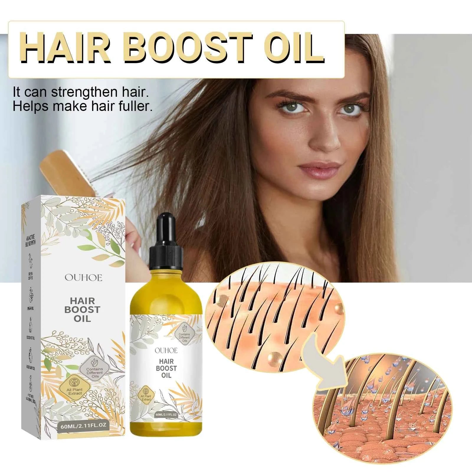 OUHOE Hair Boost Oil Dense Hair 2.11fl.oz (60ml) Makes Hair Thicker Healthier Promoting Hair Regeneration Caring Essential Oils