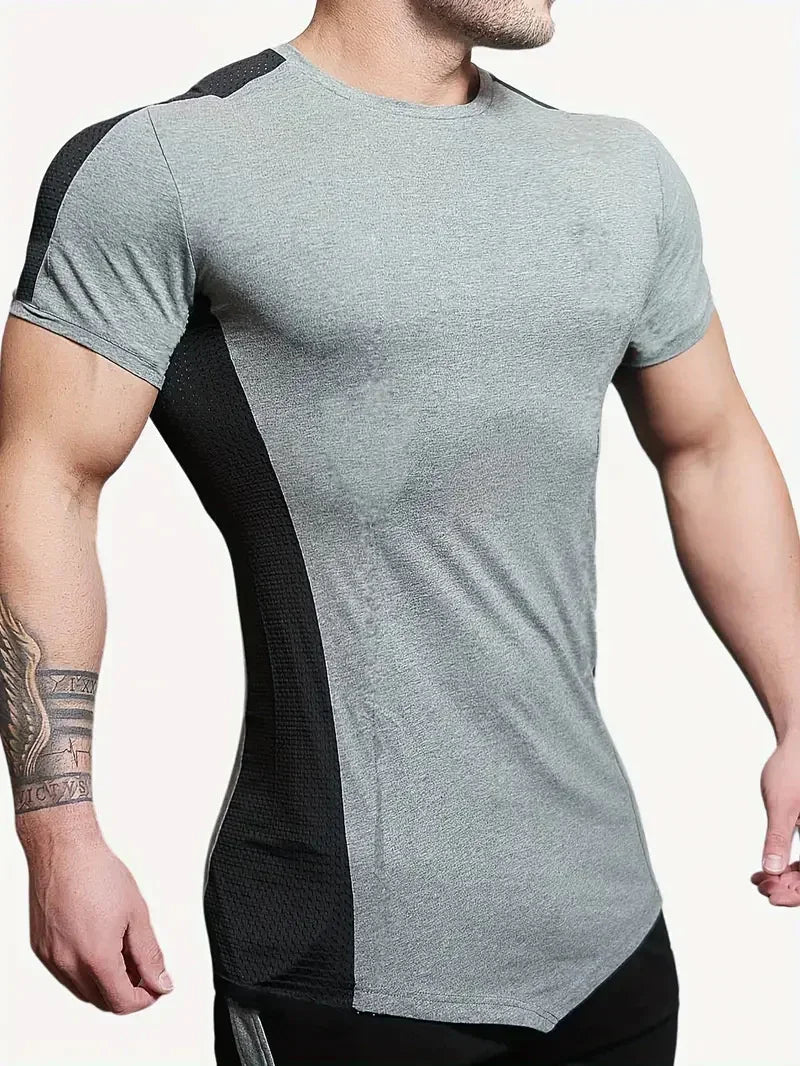 2025 Male Fitness T-shirt Summer Men's Athleisure Workout short sleeve T-shirt Compress quick-dry Men T-shirt Gym Sports Tops - AMULET RING STORE