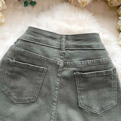 Women's Summer High Waisted Stretchy Denim Shorts Korean Cargo Style Slim Fit Ultra Short Hot Pants with Large Pockets for Dance