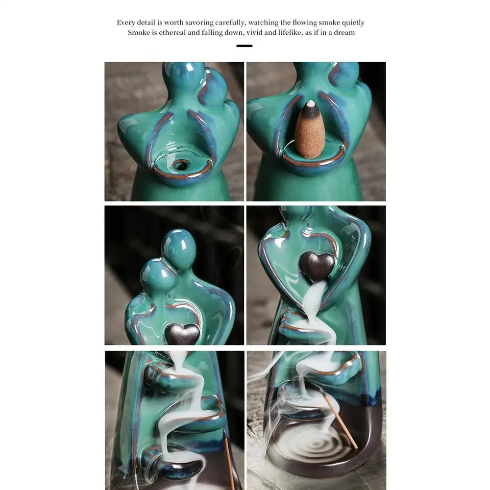 Lover Couple Ceramic Sandalwood Backflow Incense Burner Home Decor Waterfall Incense Burner Valentine's Day Gift - AMULET RING STORE