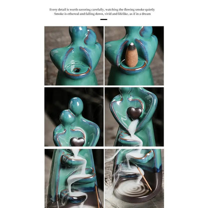 Lover Couple Ceramic Sandalwood Backflow Incense Burner Home Decor Waterfall Incense Burner Valentine's Day Gift - AMULET RING STORE
