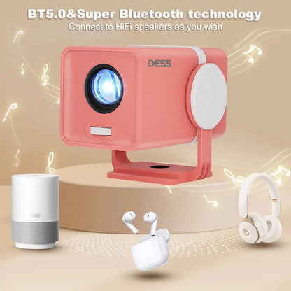 DESS Projector 4K Mini Portable Build-in Apps WIFI6 Mirror SmartPhone For 4K Video Home Cinema Projector Outdoor Rotatable 180°